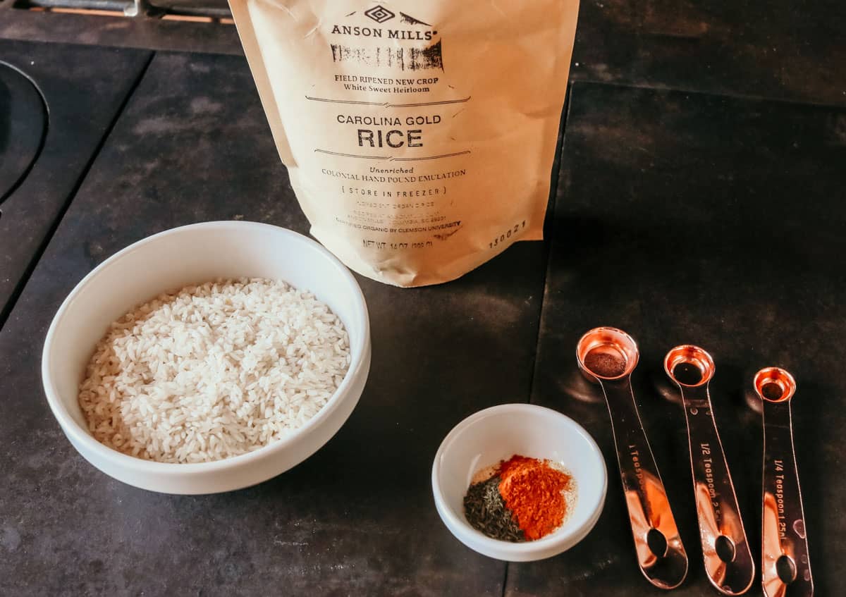 Carolina Gold Rice in the packaging and in a bowl
