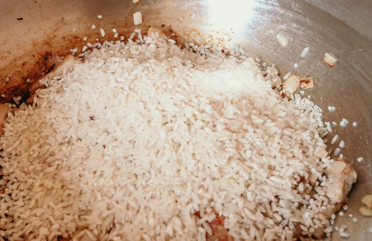Carolina Gold Rice from Anson Mills cooking in a Made In Saucier