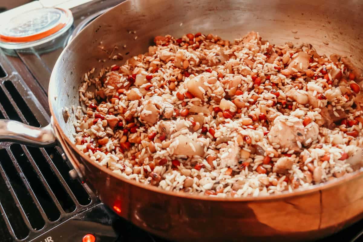 Hoppin' John cooking in a Made In Saucier