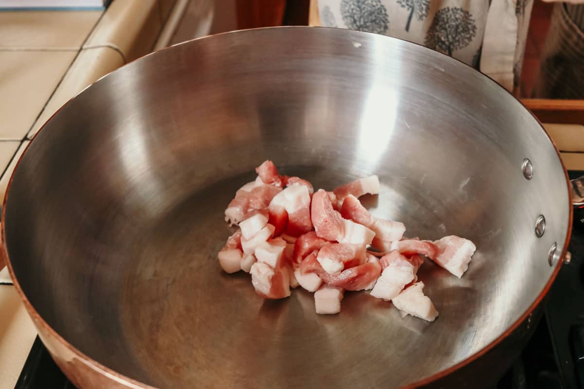 pork belly in a Made In Copper Saucier