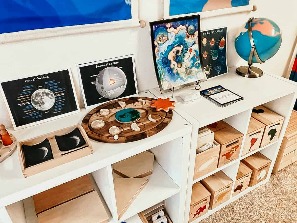 Mirus Toys Moon Calendar and Printables, Waseca Biomes, Cosmic Story Cards, and Globe as History of the Universe Montessori First Great Lesson Materials and Follow-Up