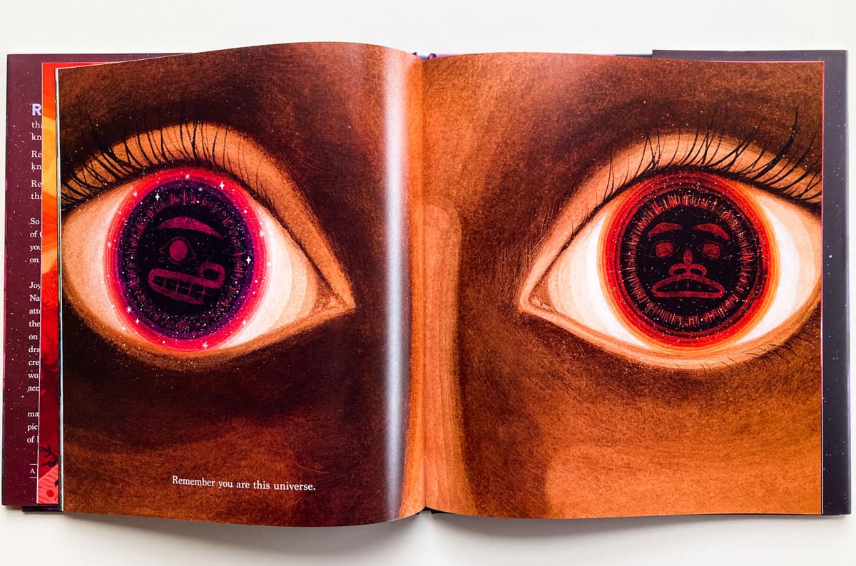 sample pages of a closeup of human eyes from Remember picture book