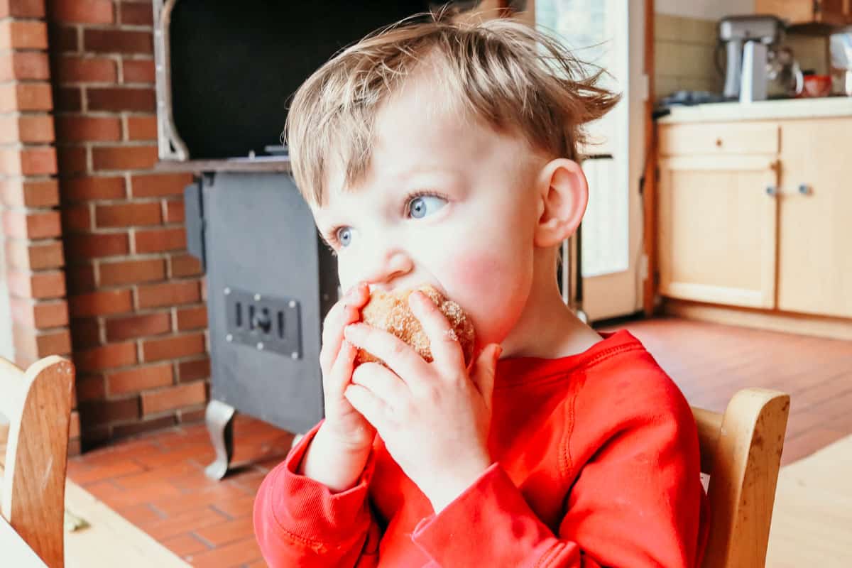 John is devouring his Thanksgiving drop biscuit